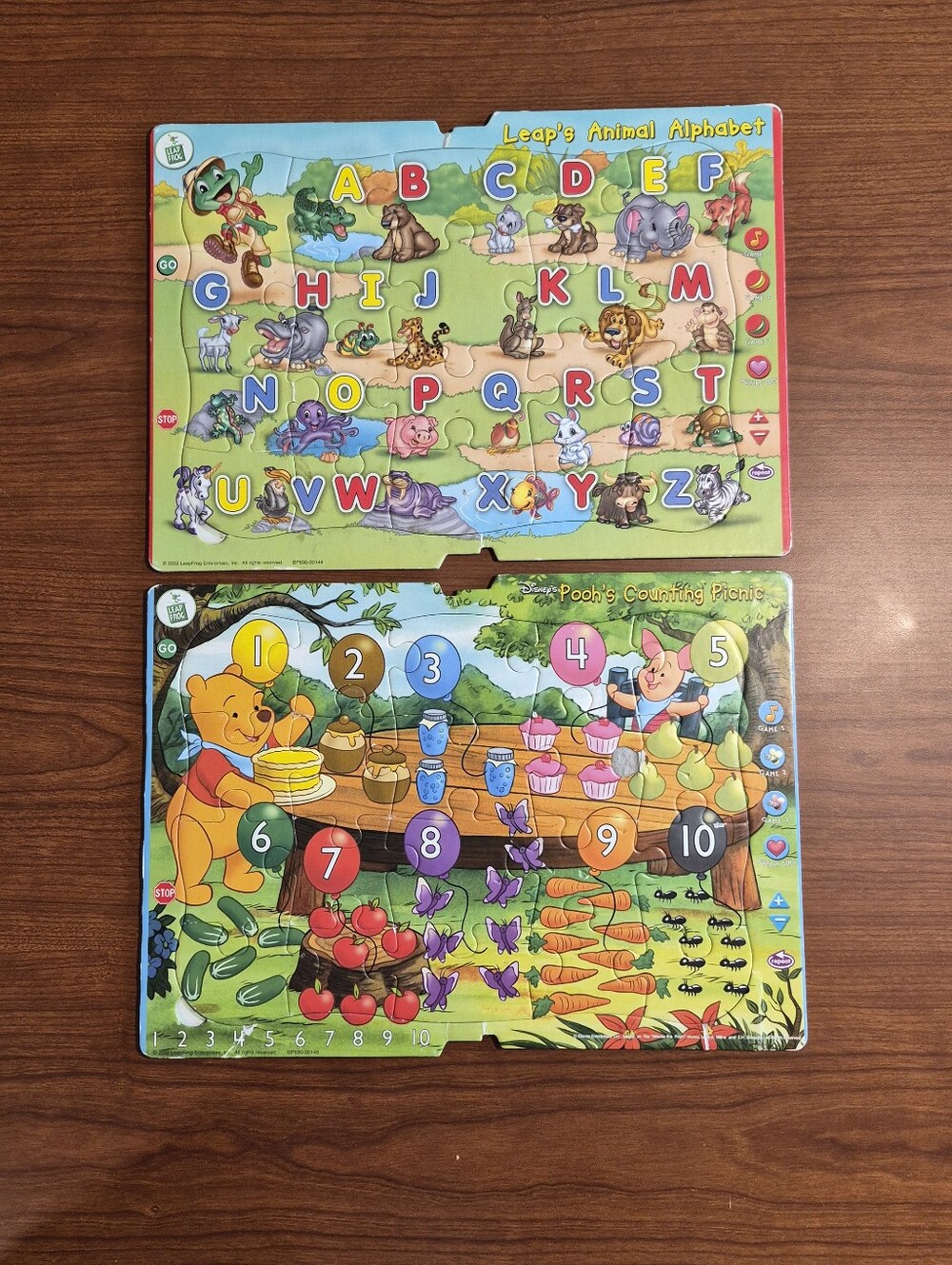 Leaps Animal Alphabet & Poohs Counting Picnic Puzzle Vintage Leapfrog Not Tested